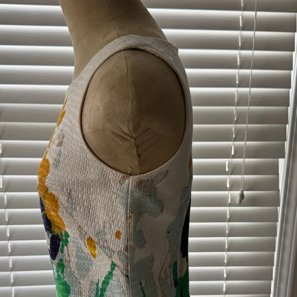 Eliza J White Floral-Print Sleeveless Shift Dress with Green & Navy Accents - Picture 4 of 6